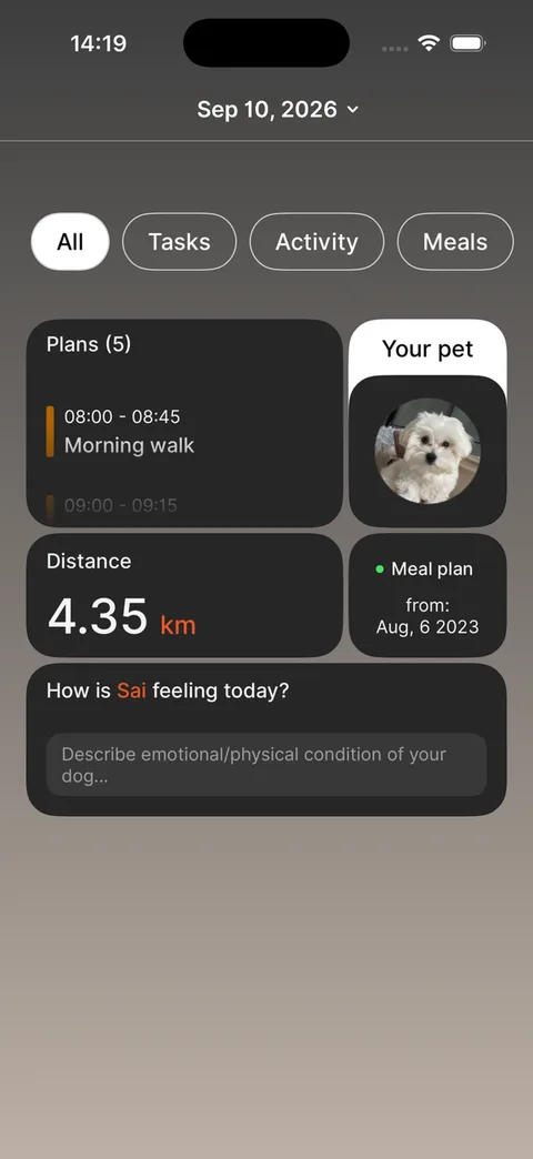 sai home screen, sheet expanded