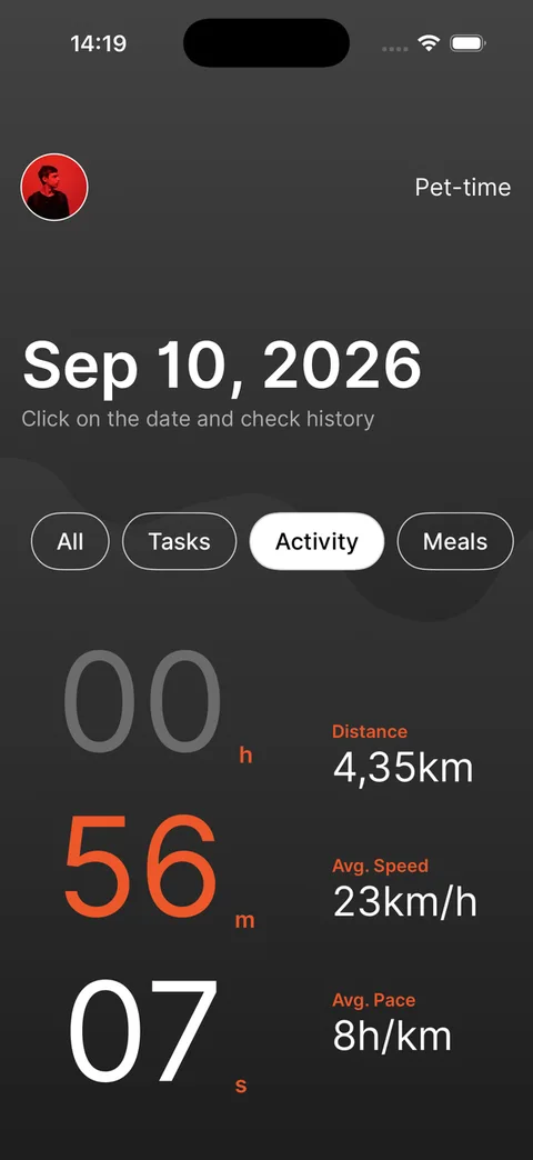 sai home screen with activity sheet